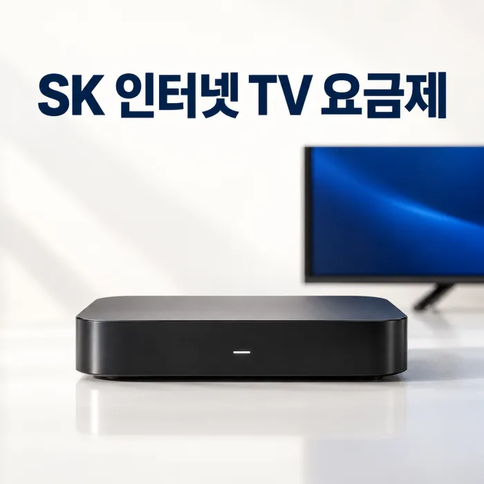 TV 화면과 와이파이 공유기, 요금표를 함께 보여주는 SK 인터넷 TV 요금제 안내 이미지