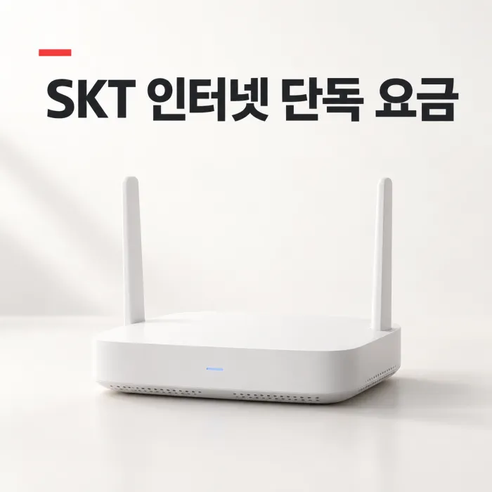 와이파이 공유기와 노트북 화면으로 SKT 인터넷만 사용할 때 요금을 비교하는 모습