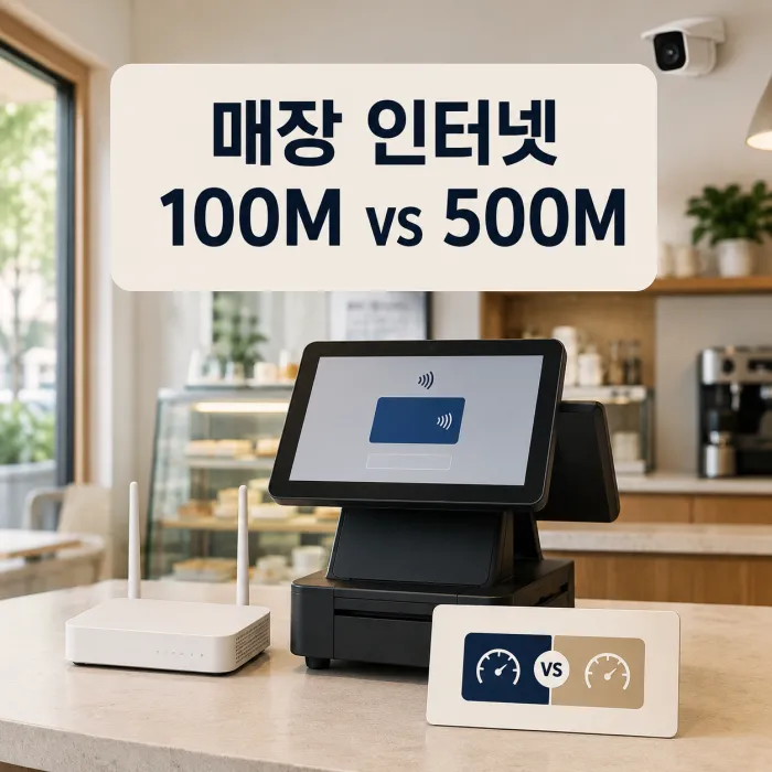 POS 단말기와 CCTV 모니터가 있는 매장 인터넷 속도 비교 이미지