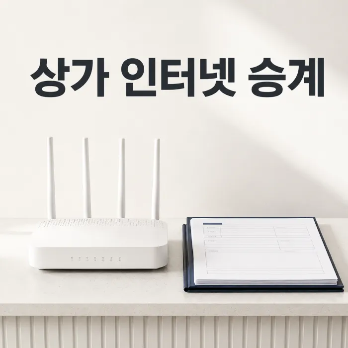상가 인터넷 승계와 신규 가입 조건을 비교하는 매장 인수 계약서와 공유기