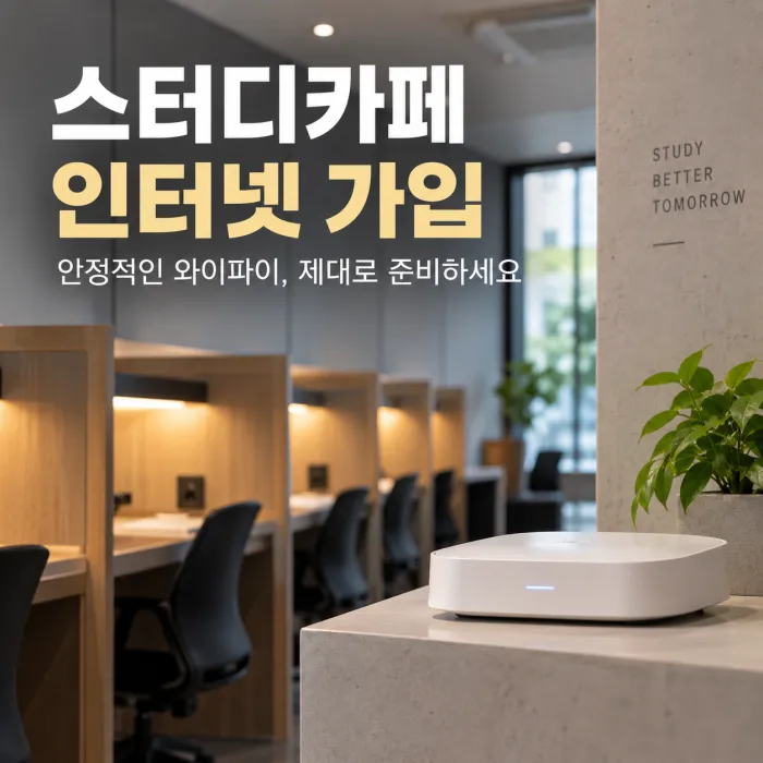 스터디카페 인터넷 가입과 안정적인 와이파이 환경을 위한 무선 공유기가 설치된 스터디 공간