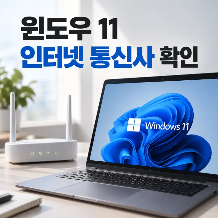 윈도우 11 PC에서 현재 사용 중인 인터넷 통신사를 확인하는 방법과 와이파이 공유기 연결 환경