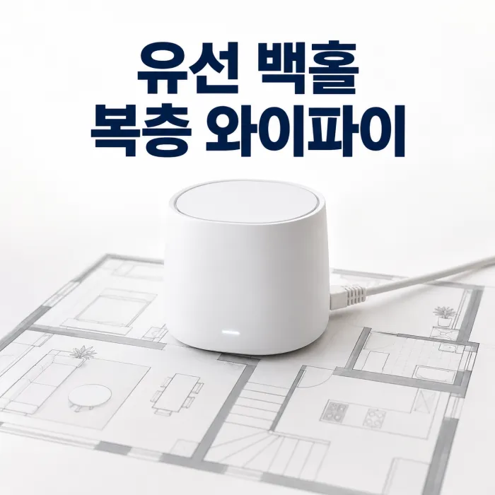 복층 집에서 유선 백홀로 거실 공유기와 2층 메시 와이파이를 연결한 모습