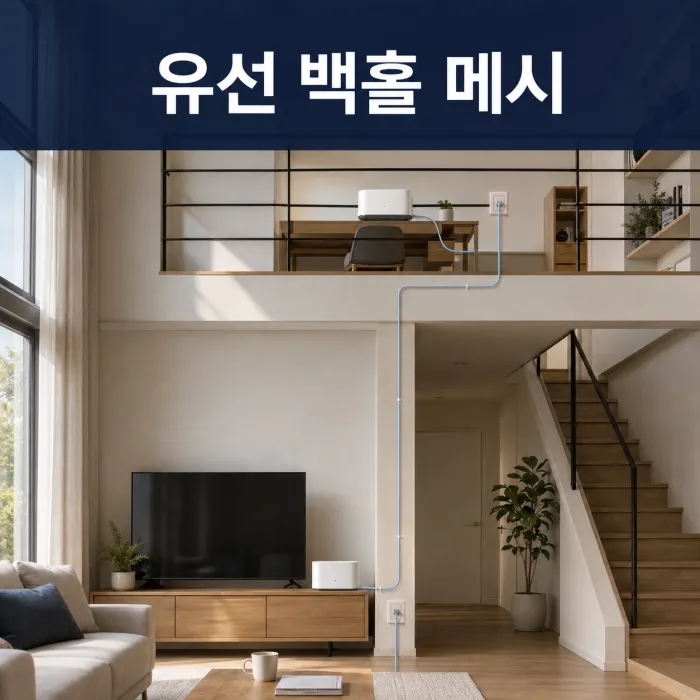1층과 2층 공유기를 랜선으로 연결한 유선 백홀 메시 구성