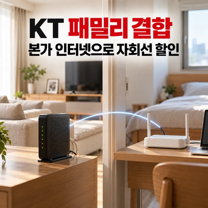 KT 패밀리 결합으로 본가 인터넷과 신규 자회선을 연결해 인터넷 요금 할인을 받는 구조
