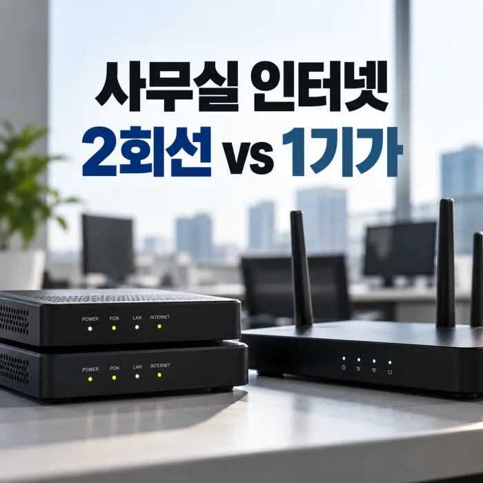 사무실 인터넷 2회선과 1기가 인터넷 차이를 비교한 모뎀 및 공유기 구성 이미지