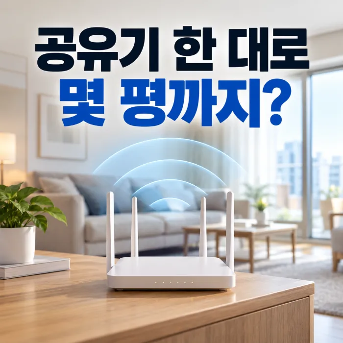 공유기 한 대로 몇 평까지 사용할 수 있는지 와이파이 범위를 보여주는 아파트 거실 공유기 설치 모습