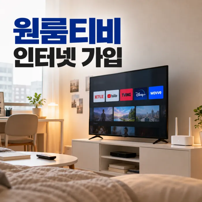 원룸티비 인터넷 가입을 준비하는 자취방의 TV와 와이파이 공유기가 설치된 실내 모습